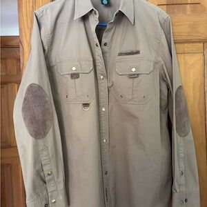 Lauren Ralph Lauren Brown Cotton Snap Button Shirt Elbow Patches Mens L